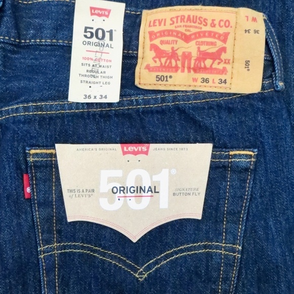 NEW! Men's Levi's 501 Original Straight Leg Button Fly Jeans Dark Wash SZ 36x34 - Picture 11 of 13